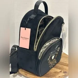 Juicy Couture Black Liquorice Velour Heritage Backpack Bag‎ With Heart Charm Juicy Couture | Bags | Juicy Couture Black Liquorice Velour  main image 3